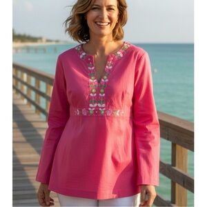 Lilly Pulitzer Hot Pink Floral Embroidered Top